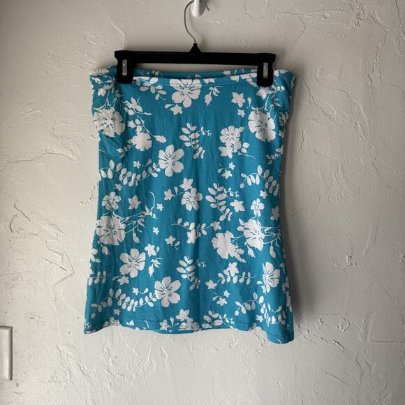 Vanity Y2k Hawaiian‎ Large Blue White Floral Strapless Tube Top Beach Summer - Picture 6 of 7